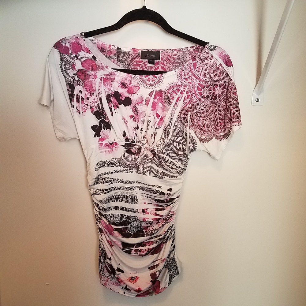 IZ Byer Pink and Black Floral shirt XS